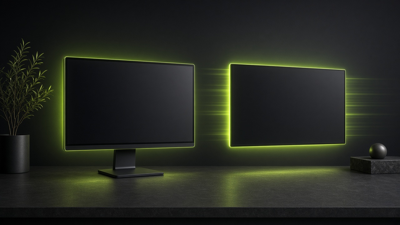 Monitor and TV display panels showing colour